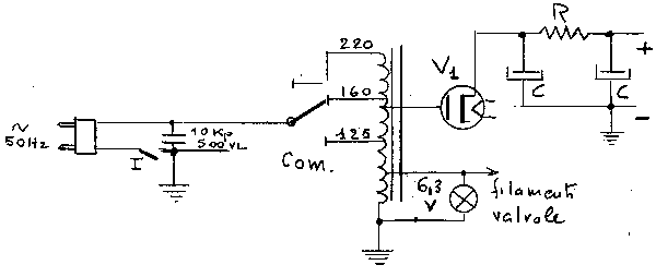 schema alimentatore a semionda ad autotrasformatore