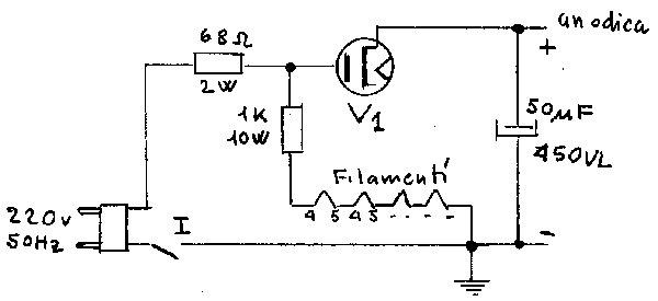 schema alimentatore a semionda a tensione di rete