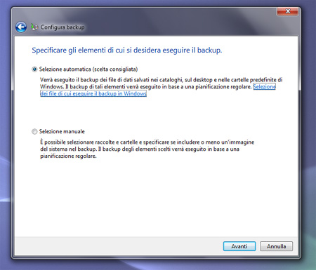 Windows 7 - procedura di backup